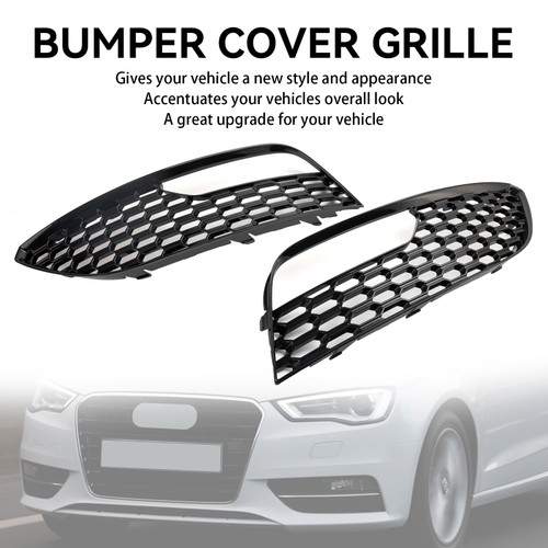 2PCS Front Bumper Fog Light Surround Cover Grille Fit Audi A3 2012-2016 Mesh