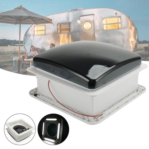 14" RV Caravan Roof Vent 3-Speed Motor RV Fan 12V Skylight With LED Light