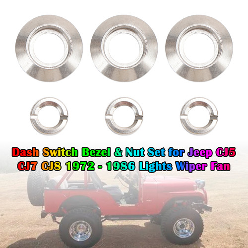 Dash Switch Bezel & Nut Set for Jeep CJ5 CJ7 CJ8 1972 - 1986 Lights Wiper Fan