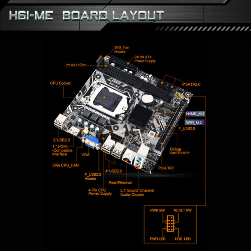 H61-ME Motherboard LGA 1155 Support 2*DDR3 USB2.0 SATA2 NVME WIFI Bluetooth