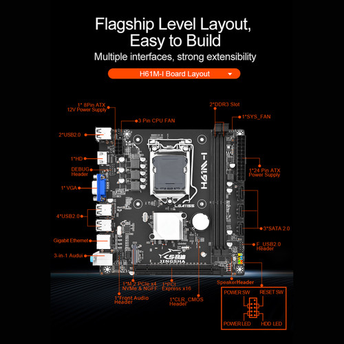 H61-ME Motherboard LGA 1155 Support 2*DDR3 USB2.0 SATA2 NVME WIFI Bluetooth H61-ME Motherboard LGA 1155 Support 2*DDR3 USB2.0 SATA2 NVME WIFI Bluetooth