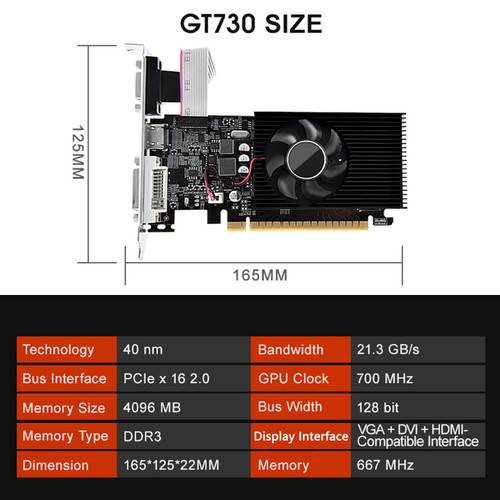 GT730 4G Graphics Card GDDR3 High-Definition Display Interface HDMI VGA DVI