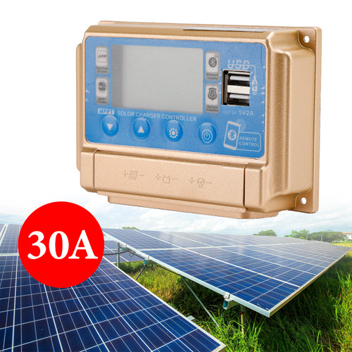 30A MPPT Bluetooth APP Solar Charge Controller Charger Fits 12V/24V Battery Gold