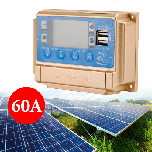 60A MPPT Bluetooth APP Solar Charge Controller Charger Fits 12V/24V Battery Gold