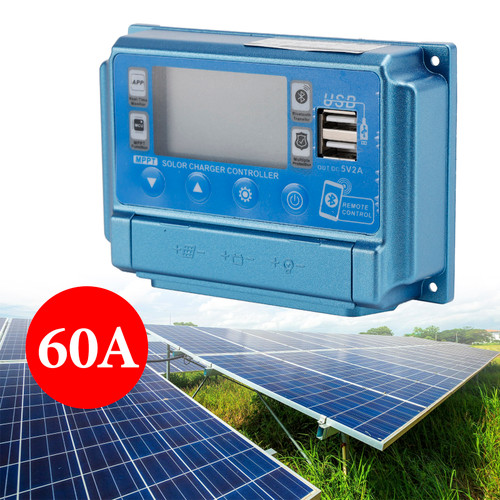 60A MPPT Bluetooth APP Solar Charge Controller Charger Fits 12V-60V Battery Blue