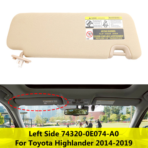 Left Side Sun Visor W/Vanity Light 74320-0E074-A0 For Toyota Highlander 2014-19