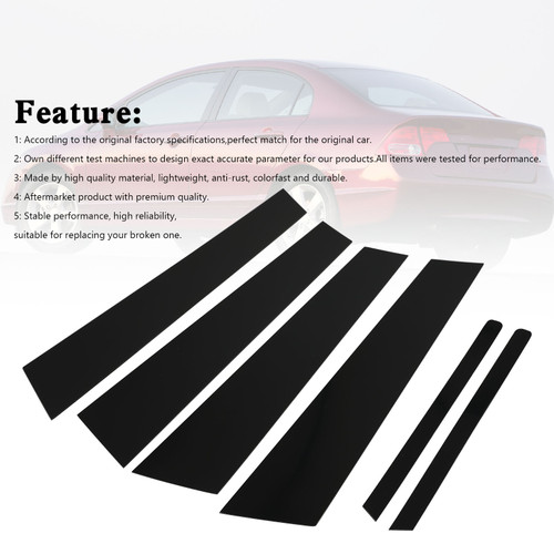 6Pcs Car Window Pillar Posts Cover Trim For Honda Civic 2006-2011