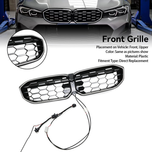 Diamond Black Silver Front Kidney Grille Mesh Fit BMW 3 Series G20 G28 2023-2024