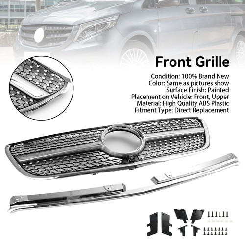 Diamond Front Bumper Grill Grille Fit Mercedes Vito W447 2015-19 GT Stlye