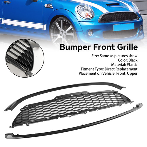 3PCS Gloss Black Front Grille Grill Fit Mini R55 R56 R57 R58 R59 Cooper S & JCW