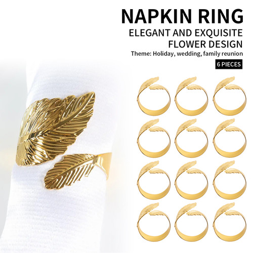 12PCS Napkin Rings Leaf Napkin Holder Adornmen Alloy Golden