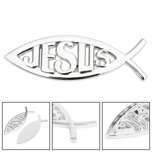 3D Car Decal Emblem Sticker Religious God For Jesus Christian Fish Symbol Silver