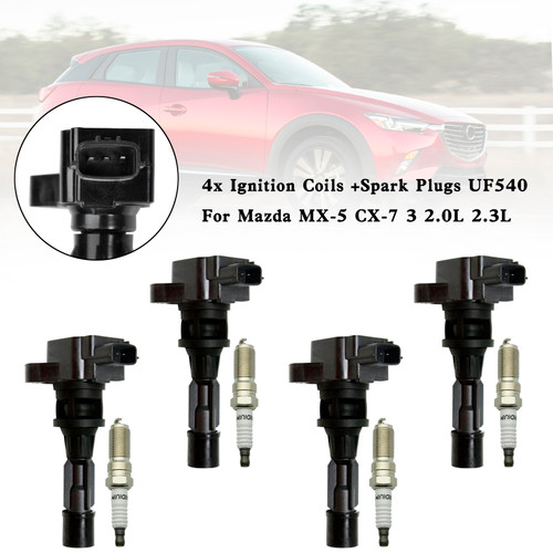 4x Ignition Coils +Spark Plugs UF540 For Mazda MX-5 CX-7 3 2.0L