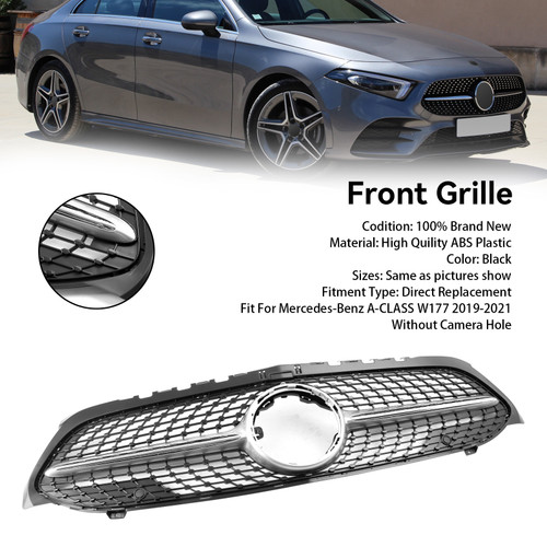 Diamond Front Bumper Grill Grille Fit Benz A-Class W177 2019-2023 Black