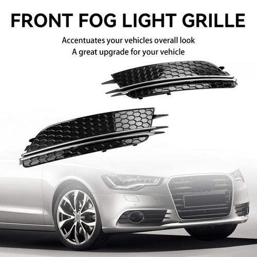 2PCS Front Fog Light Cover Bezel Grill Grille Fit Audi A6 4G C7 2012-2015