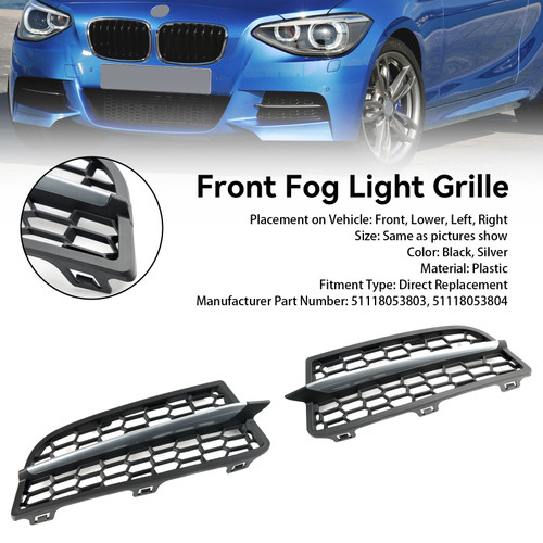 2PCS Front Bumper Fog Light Cover Bezel Grill Grille Fit BMW F20 F21 2011-2015 M Silver