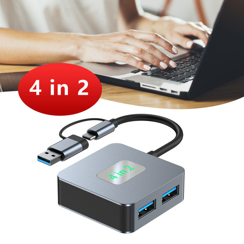 4 in 2 Type-C + USB to USB3.2*4 Interface Hub Adapter Dock for MacBook iPad Pro