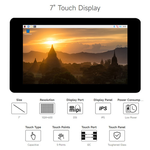 Raspberry Pi 7-inch IPS Capacitive 5-Point Touch Screen Pi5/4B DSI Display