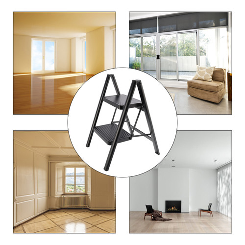 Stepladder, 2 Tiers, Foldable, Aluminum, Wide, Lightweight