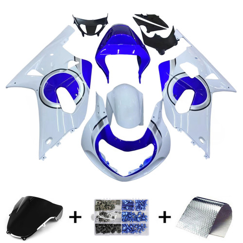 2001-2003 GSXR600 2000-2003 GSXR750 K1 Suzuki White with Blue Emblems Fairing Kit