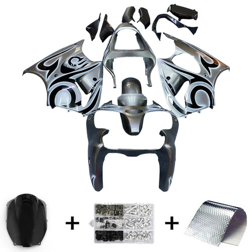 2000-2002 Kawasaki ZX6R 636 & 2005-2008 Kawasaki ZZR600 Grey Silver Fairing Kit