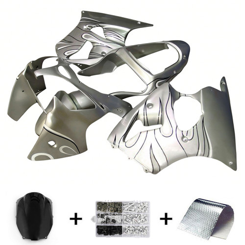 2000-2002 Kawasaki ZX6R 636 & 2005-2008 Kawasaki ZZR600 Silver Fairing Kit 1