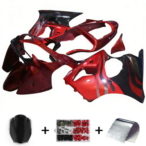 2000-2002 Kawasaki ZX6R 636 & 2005-2008 Kawasaki ZZR600 Red Black Fairing Kit