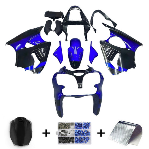 2000-2002 Kawasaki ZX6R 636 & 2005-2008 Kawasaki ZZR600 Glossy Black Blue Fairing Kit