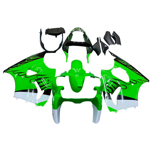 2000-2002 Kawasaki ZX6R 636 & 2005-2008 Kawasaki ZZR600 Black Light Green Fairing Kit