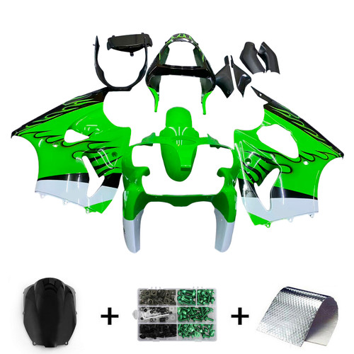 2000-2002 Kawasaki ZX6R 636 & 2005-2008 Kawasaki ZZR600 Black Light Green Fairing Kit