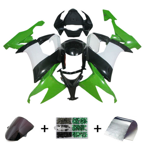 2008-2010 Kawasaki ZX10R Black Green White Fairing Kit