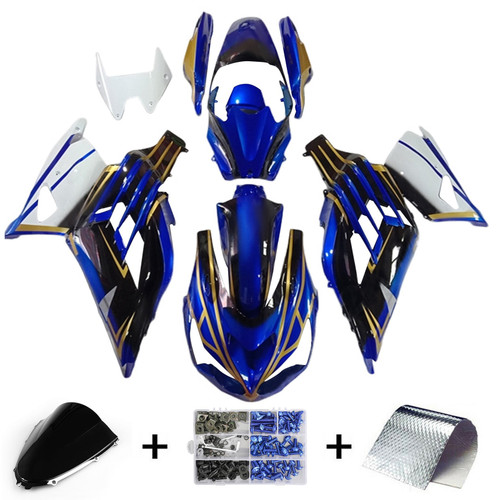 2012-2022 Kawasaki ZX14R ZZR1400 Black Blue White & Gold Fairing Kit