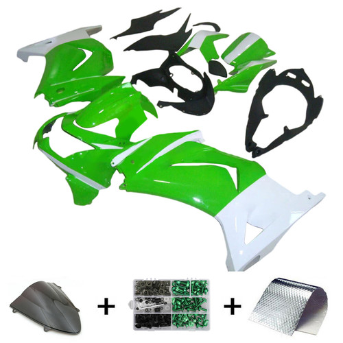 2008-2012 Kawasaki EX250 Ninja250R Green White & Black Fairing Kit
