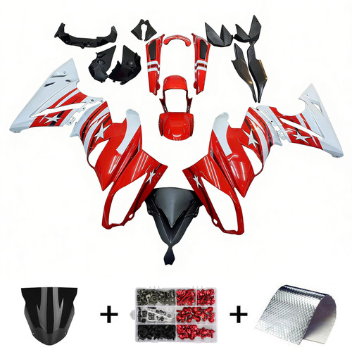 2009-2011 Kawasaki Ninja650 EX650 Red Black & White Star Fairing Kit