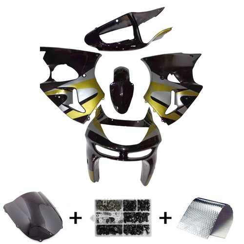 1998-1999 Kawasaki ZX6R Black Gold Silver Fairing Kit