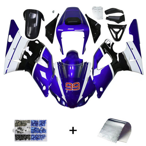 1998-1999 Yamaha YZF 1000 R1 Black White Blue Fairing Kit