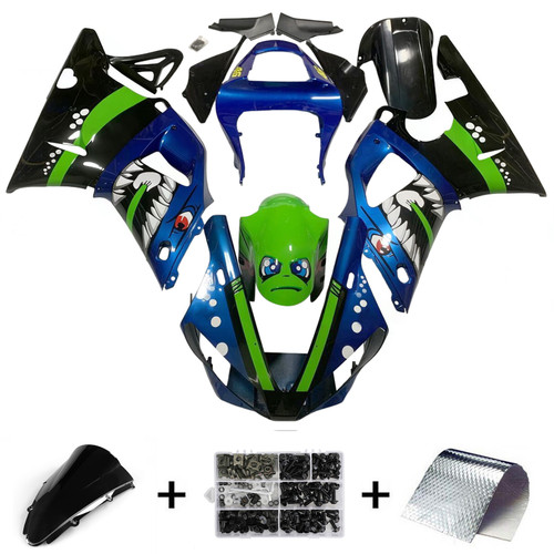2000-2001 Yamaha YZF 1000 R1 Black Blue Green Fairing Kit