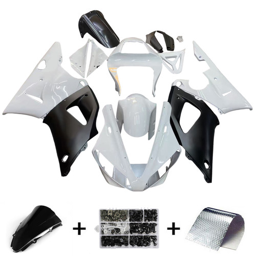 2000-2001 Yamaha YZF 1000 R1 Glossy Black White Fairing Kit
