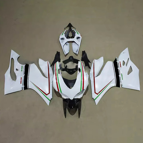 2012-2015 Ducati 1199/899 Glossy White Red Green Lines Fairing Kit