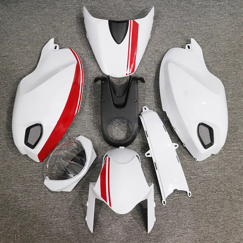 All Years Ducati Monster 696/796/1100 S EVO White Red Fairing Kit 1