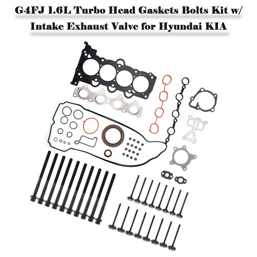 2018-2020 Hyundai Kona 1.6L GAS Turbocharged G4FJ 1.6L Turbo Head Gaskets Bolts Kit w/ Intake Exhaust Valve 231102B710 Generic
