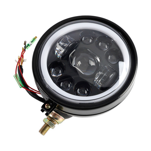 9-Bulbs Beam Headlight Fog Lamp Custom 5.75" Black For Racer Bobber Chopper