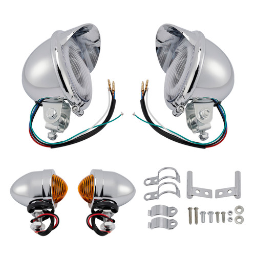 Motorcycle Beam Headlight Fog Lamp Custom Chrome #D17 For Racer Bobber Chopper