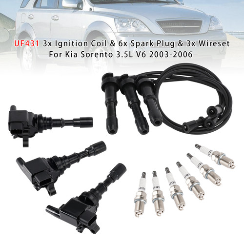2003-2006 Kia Sorento 3.5L V6 3xIgnition Coil & 6x Spark Plug & 3x Wireset UF431 Generic