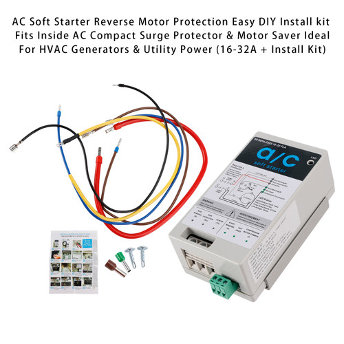 AC Soft Starter Reverse Motor Protection Easy DIY Install kit Fits Inside AC Compact Surge Protector & Motor Saver Ideal For HVAC Generators & Utility Power