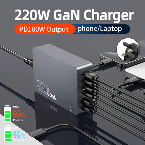 F8A Desktop Charging Station USB 6-Port Fast Charger PD100W Charging Stand Smart Charger UK Plug