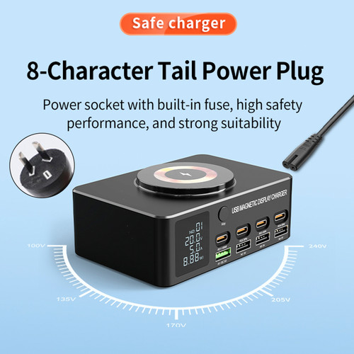 140W Fast Charging Charger Intelligent Digital Display PD100W Mobile Phone Notebook Magnetic Wireless Charging Multi-Port USB Charger AU Plug