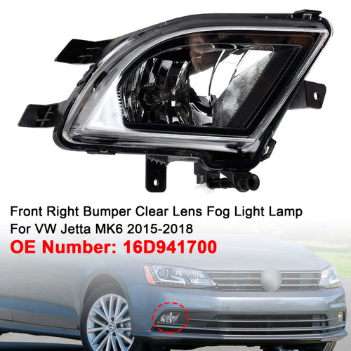 2015-2018 VW Jetta MK6 Front Right Bumper Clear Lens Fog Light Lamp 16D941700 Generic