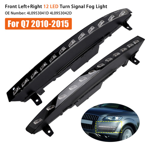 2010-2015 Audi Q7 Front Bumper 12 LED Turn Signal Fog Light 4L0953041D 4L0953042D Generic