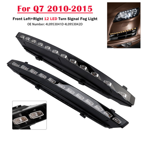 2010-2015 Audi Q7 Front Bumper 12 LED Turn Signal Fog Light 4L0953041D 4L0953042D Generic